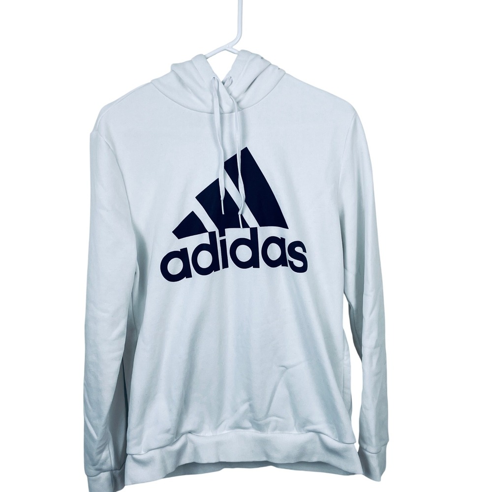 Adidas Essentials Logo Hoodie White Black Pullover Men's Large